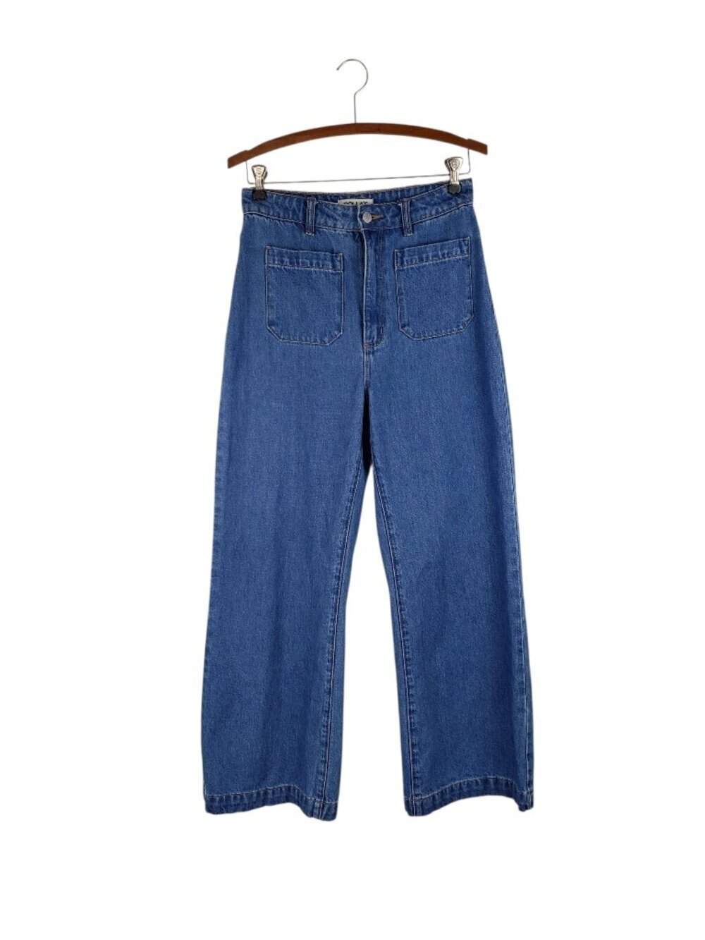 Rollas Sailor Jean High Rise Wide Leg Ashley Blue 100% Cotton Denim Womens 28